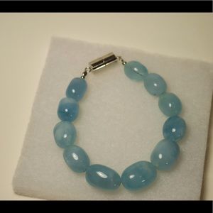 Blue aquamarine bead rhodium over silver bracelet